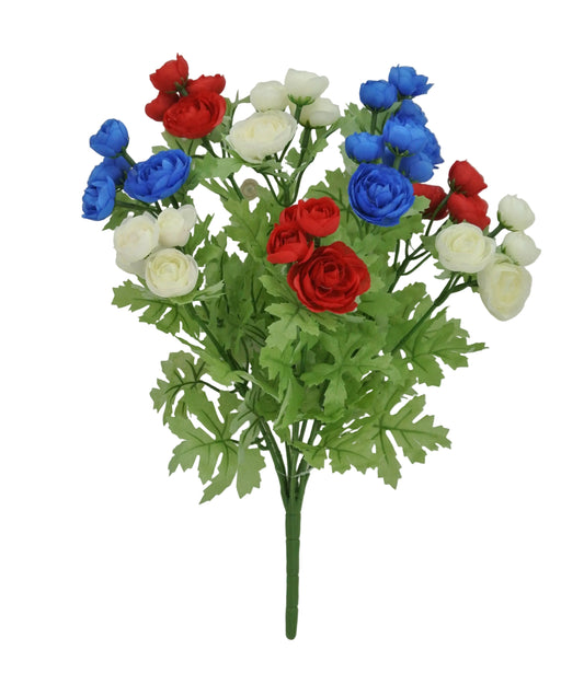 84055-RDWTBL | 16" | MINI RANUNCULUS BUSH | RED/WHITE/BLUE