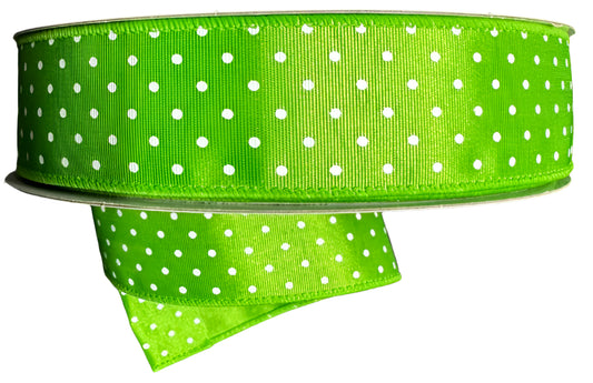 841-09-440 | 1.5" | LIME RIBBON SATIN WHITE MICRODOTS | 50YD