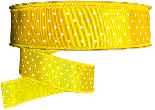 841-09-441 |  1.5" |YELLOW RIBBON SATIN WHITE MICRODOTS | 50YD