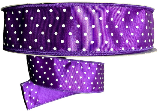 841-09-443 | 1.5" | PURPLE RIBBON SATIN WHITE MICRODOTS | 50YD