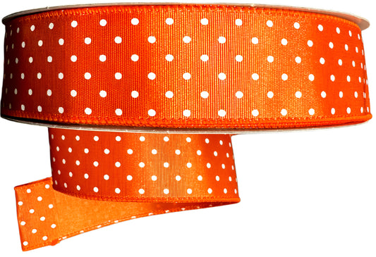 841-09-446 | 1.5" | ORANGE RIBBON SATIN WHITE MICRODOTS | 50YD