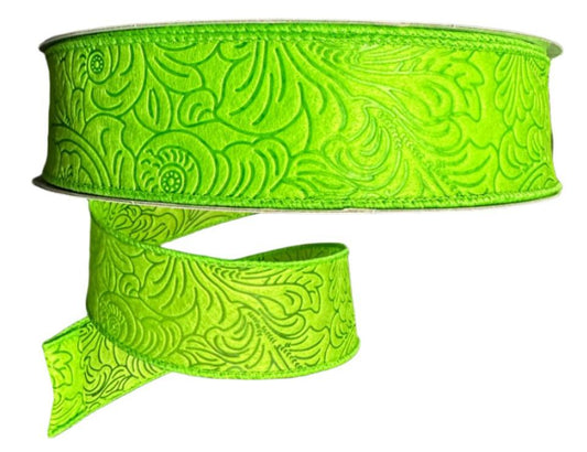 984209-09C | 1.5" | LIME | FLOWER EMBOSSED | WATER RESISTANT | 50YD