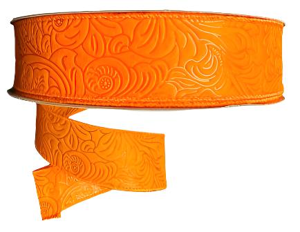 984209-19C | 1.5" | ORANGE | FLOWER EMBOSSED | WATER RESISTANT | 50YD