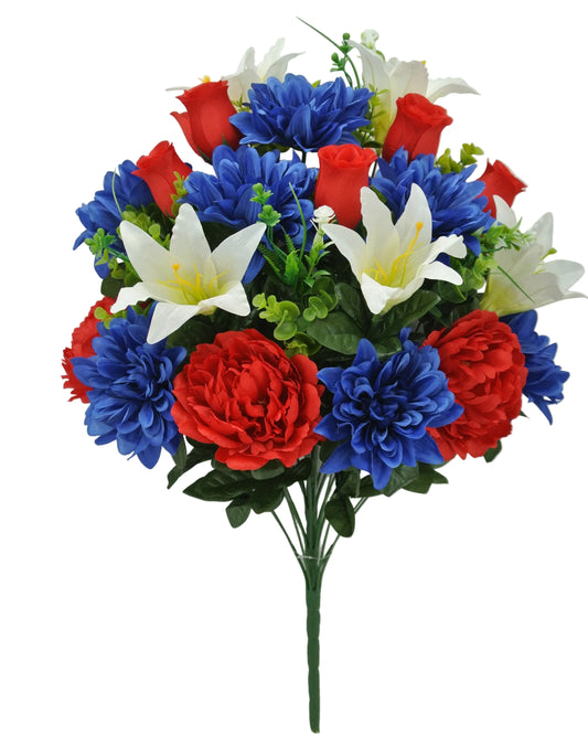 84126-RDWTBL | 24" | PEONY DAHLIA LILY ROSE BUSH | RED/WHITE/BLUE