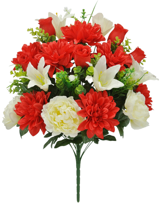 84126-WTRD | 24" | Peony Dahlia Lily Rose | White/Red - A&B Wholesale Market Inc