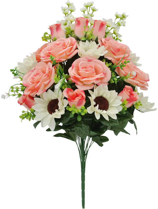 84127-PKCR | 26" | Rose Sunflower Bush x24 | Pink/Cream - A&B Wholesale Market Inc