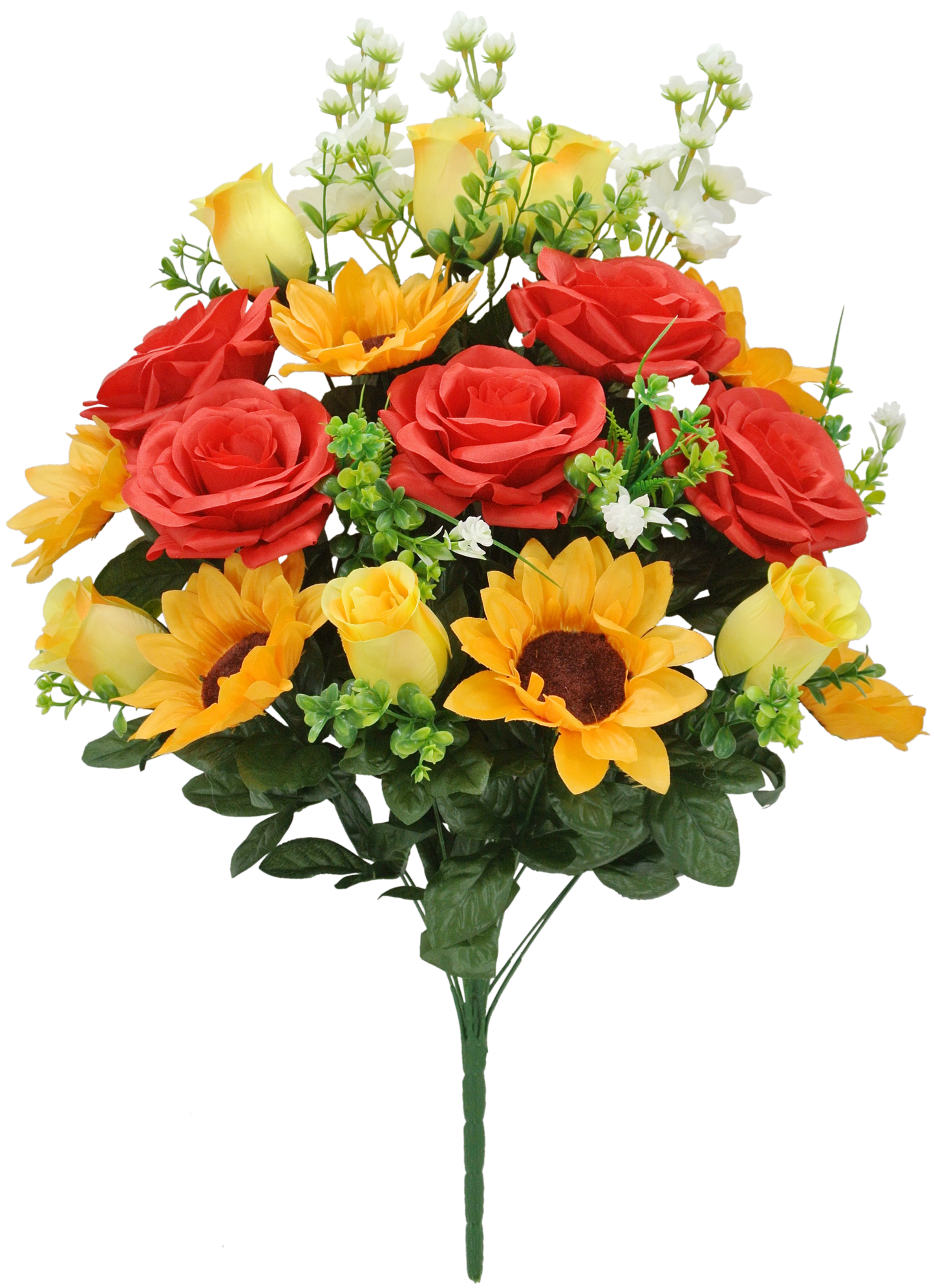 84127-WTRDYEL | 26" | Rose Sunflower Bush X24 | White/Red/Yel