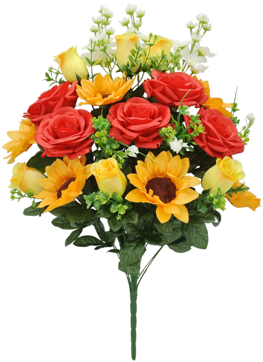 84127-WTRDYEL | 26" | Rose Sunflower Bush X24 | White/Red/Yel - A&B Wholesale Market Inc