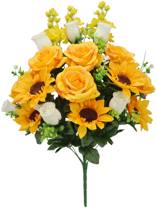 84127-YELCR | 26" | Rose Sunflower Bush X24 | Yellow/cream - A&B Wholesale Market Inc