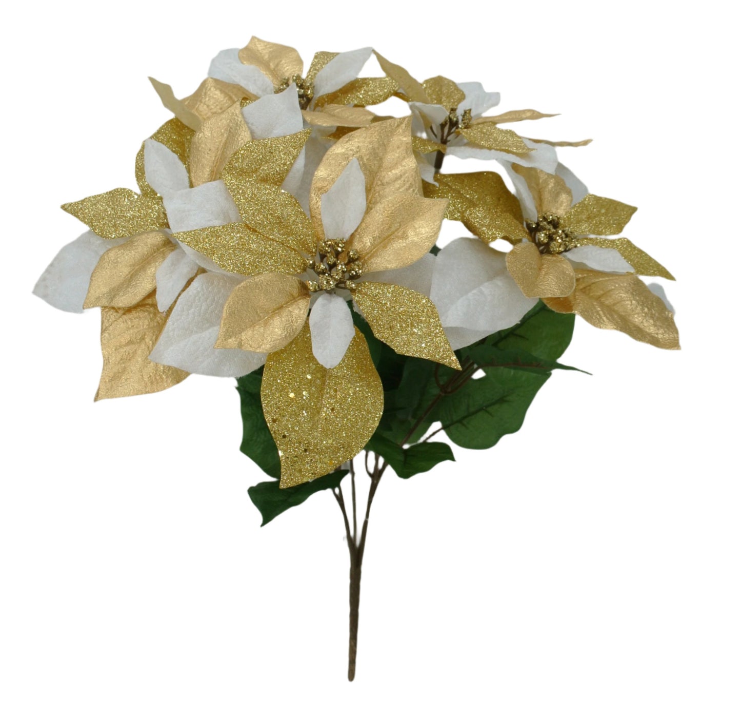 84480-WTGOLD   21" METALLIC VELVET POINSETTIA BUSH