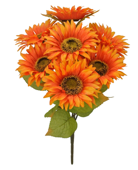 84483-OR | 18" | SATIN SUNFLOWER BUSH X7 | ORANGE