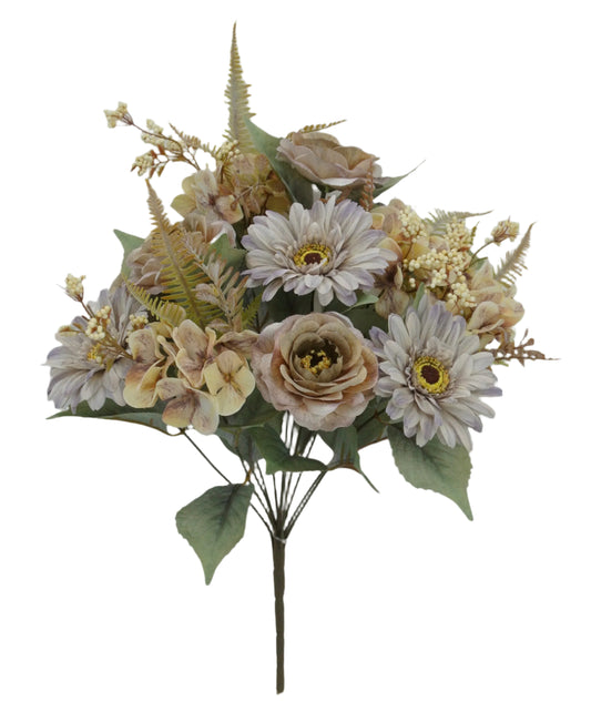 84568-GREYYEL | 18" | CAMELLIA GERBERA BUSH | GREY/YELLOW
