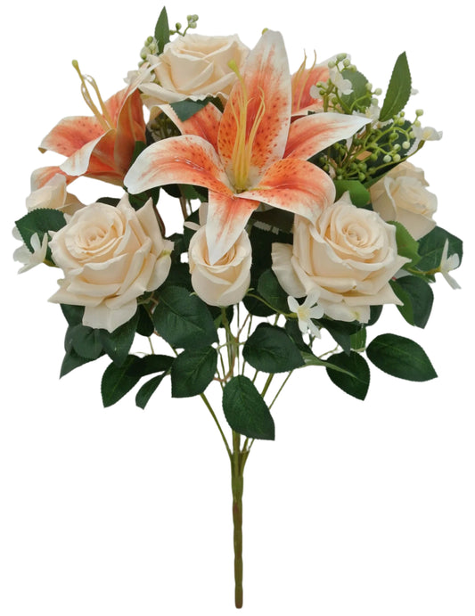 84693-BESAL | 18" | ROSE TIGER LILY BUSH X12 | BEIGE/SALMON