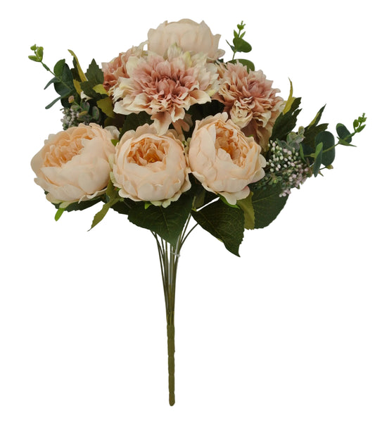 84702-BEIGE | 20" | PEONY DAHLIA BUSH X10 | BEIGE