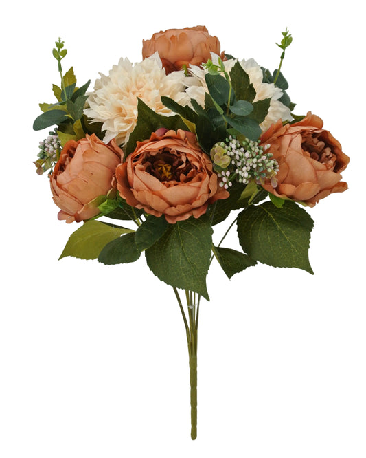 84702-BRNBEIGE | 20" | PEONY DAHLIA BUSH X10 | BROWN/BEIGE