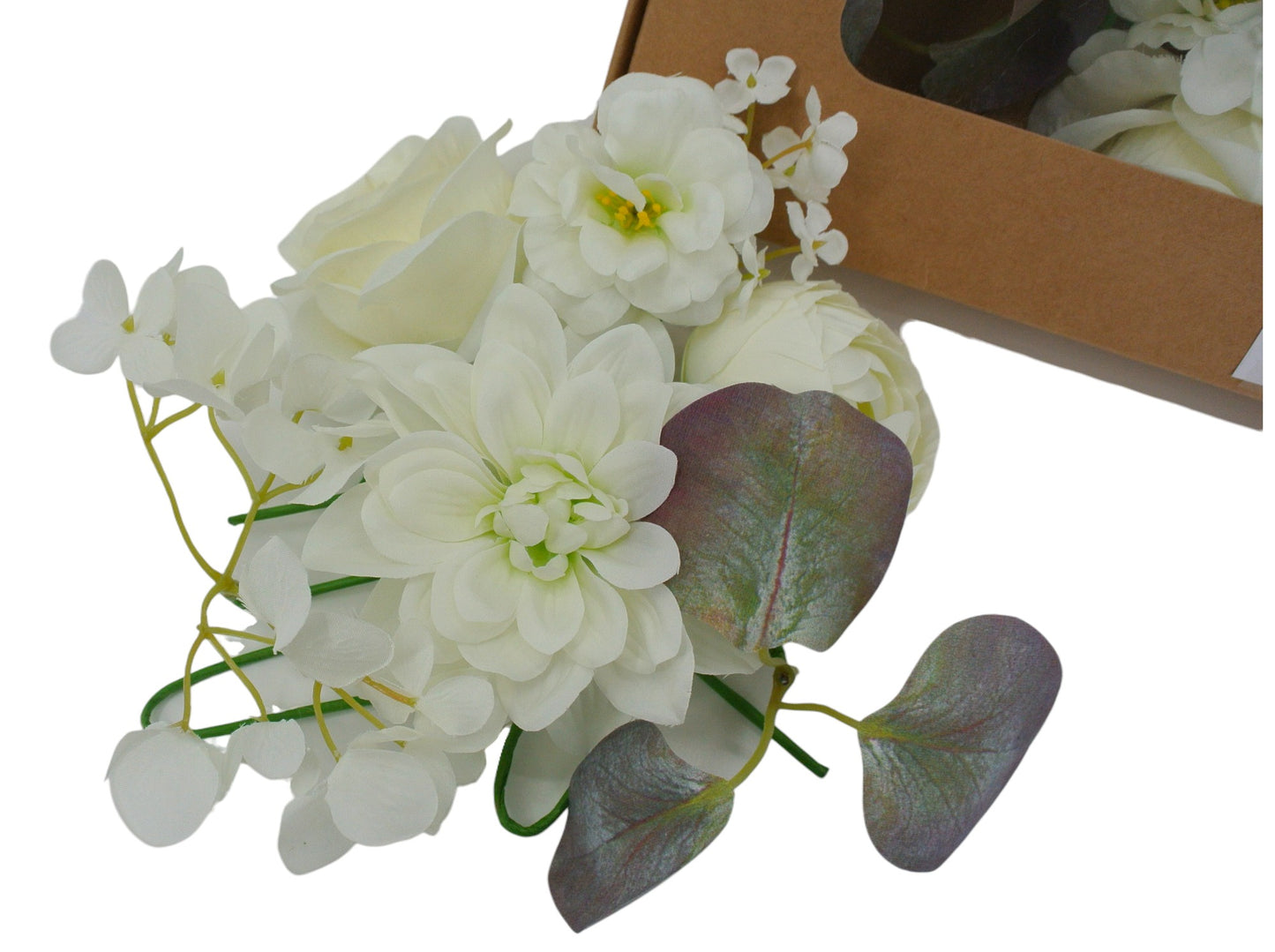 85035-CR | ROSE RANUNCULUS DAHLIA ( BOUQUET IN A BOX ) |  CREAM