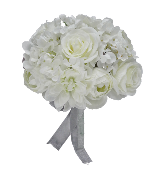 85038-CR |  12" | ROSE RANUNCULUS DAHLIA WEDDING BOUQUET |  CREAM