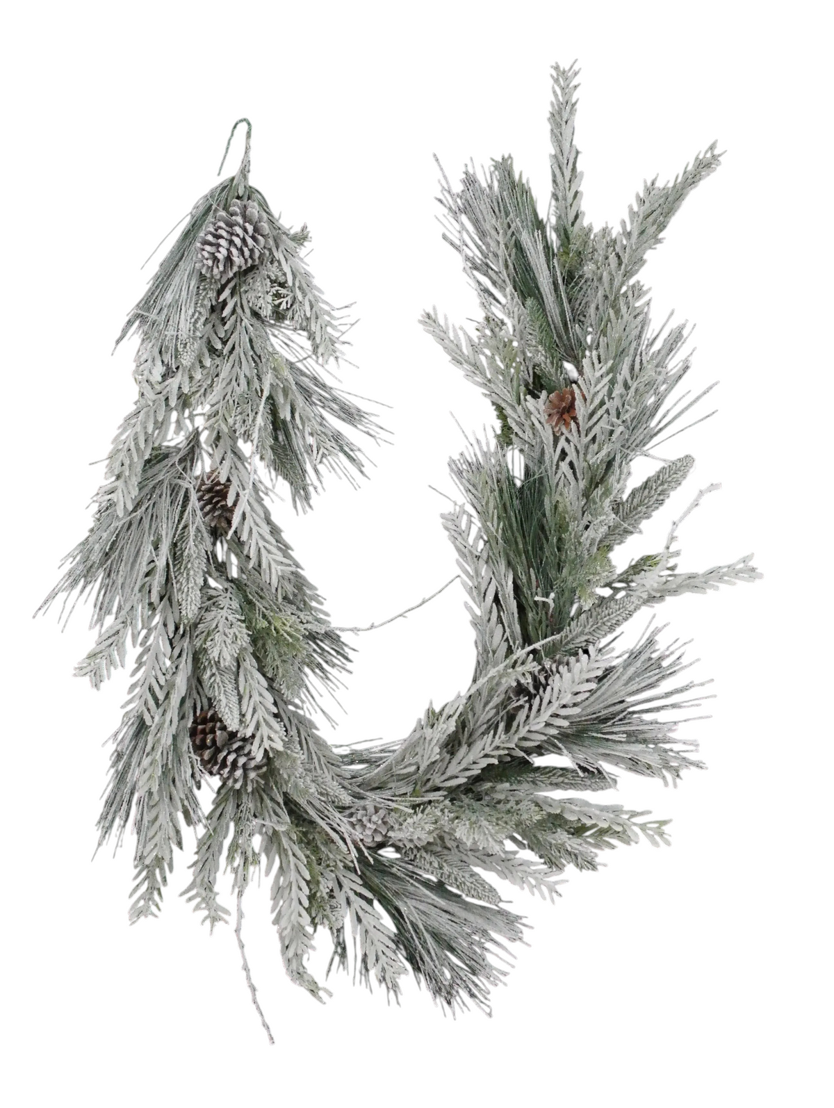 A&B Wholesale Market Inc 6ft mixed pine and pinecone garland with a frosted snowy finish for holiday decor