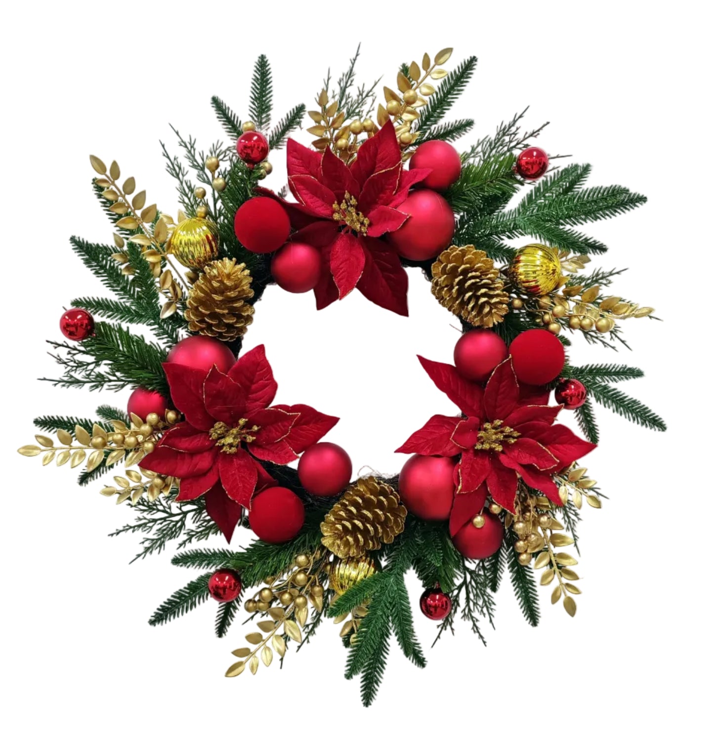 85386 | 26" | MIXED PINE POINSETTIA WREATH
