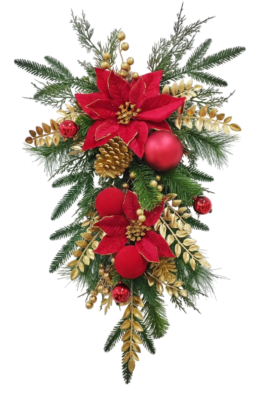 85388 | 28" | MIXED PINE POINSETTIA TEARDROP | RED/GOLD