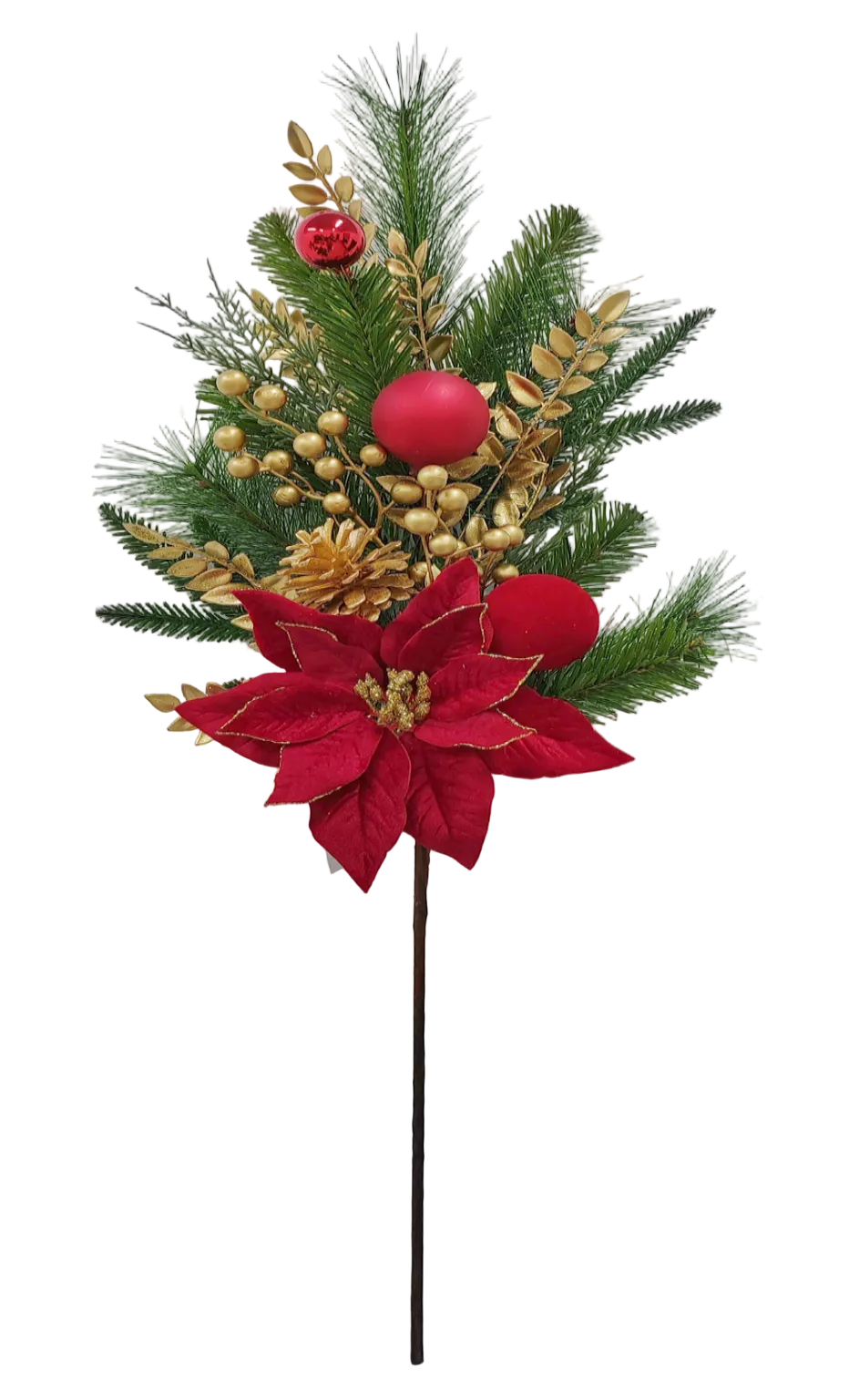 85389 | 32" | MIXED PINE POINSETTIA SPRAY | RED/GOLD