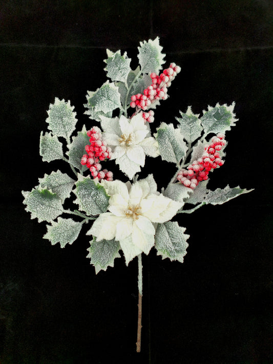 85412-WT | 19" | POINSETTIA BERRY SPRAY | WHITE