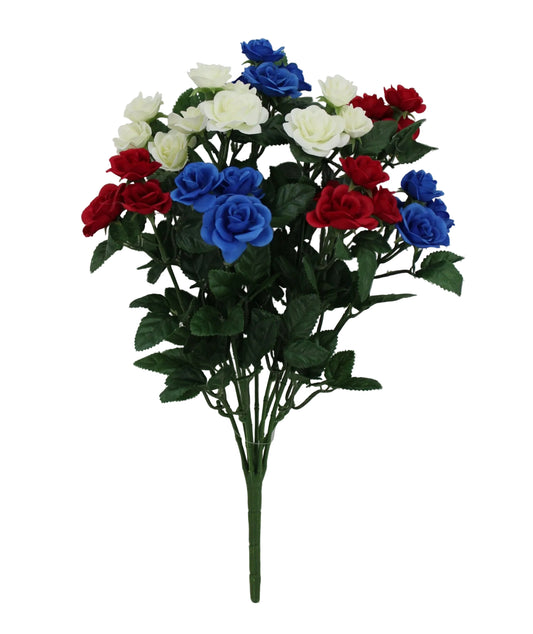 85487-RDWTBL | 15" | MINI ROSE BUSH X9 | RED/WHITE/BLUE