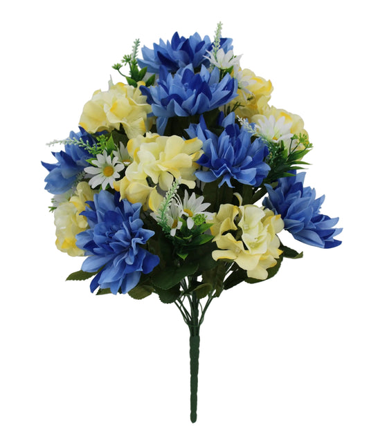85496-BLYEL | 21" | DAHLIA HYDRANGEA BUSH | BLUE/YELLOW