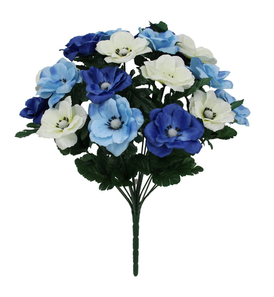 85505-BLCR | 17" | ANEMONE BUSH X18 | BLUE/CREAM
