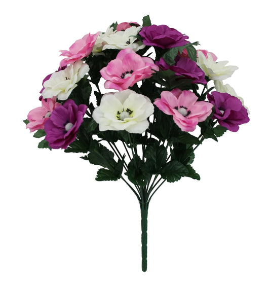 85505-PUCRPK | 17" | ANEMONE BUSH X18 | PURPLE/CREAM/PINK