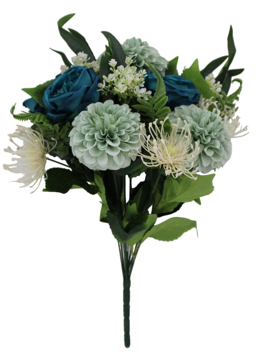 85687-GNTQ | 19" | ROSE DAHLIA BUSH X12 | GREEN/TURQUIOS