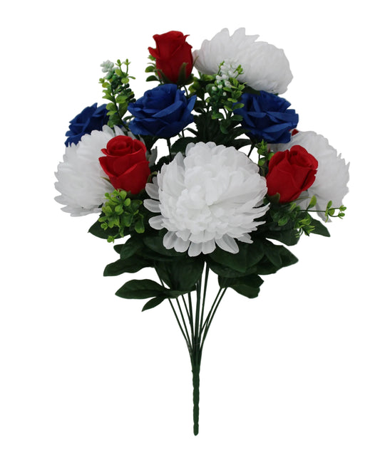 85728-RDWTBL | 21" | BALL MUM ROSE BUSH X14 | RED/WHITE/BLUE