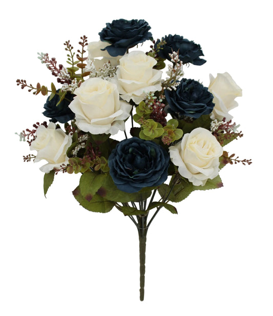 85790-BLBE | 22" | ROSE ROSE BUD BUSH X18 | BLUE/BEIGE