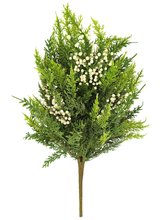 85952-CRGN | 19" | MIXED PINE BERRY BUSH | CREAM/GREEN