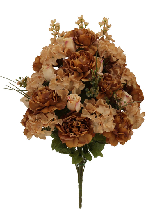 85980-BRN | 30" | PEONY HYDRANGEA ROSE BUSH | BROWN