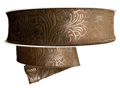 984209-38C | 1.5" | FLOWER EMBOSSED | BROWN | WATER RESISTANT | 50YDS