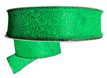 984209-17C | 1.5" | EMERALD | FLOWER EMBOSSED | WATER RESISTANT | 50YD