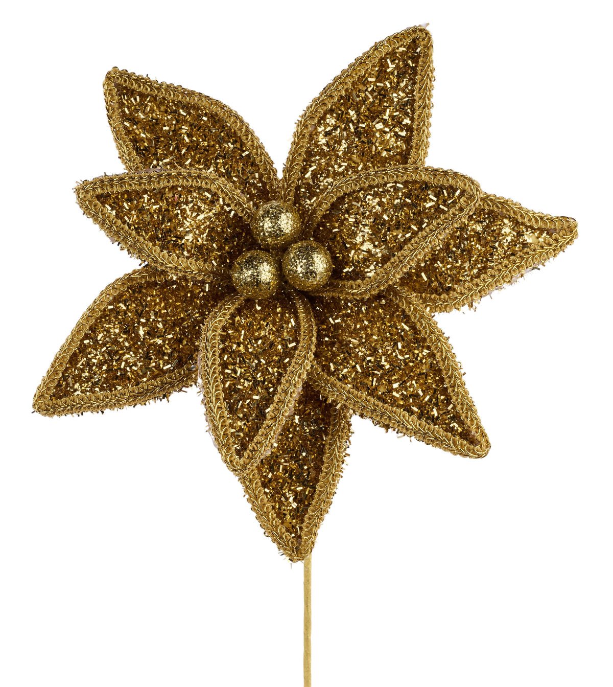 XS418208 | 14"L | V-Cut Glitter/Lace Edge Poinsettia | Gold/Gold