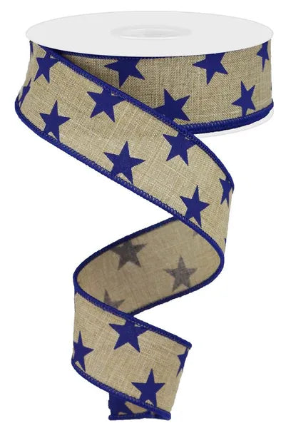 RGA111501 | 1.5" | STARS ON ROYAL | LT. BEIGE/NAVY BLUE | 10YDS