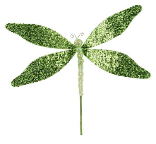 MN038649 | 12"L | Sequin Dragonfly Pick | Light Green - A&B Wholesale Market Inc