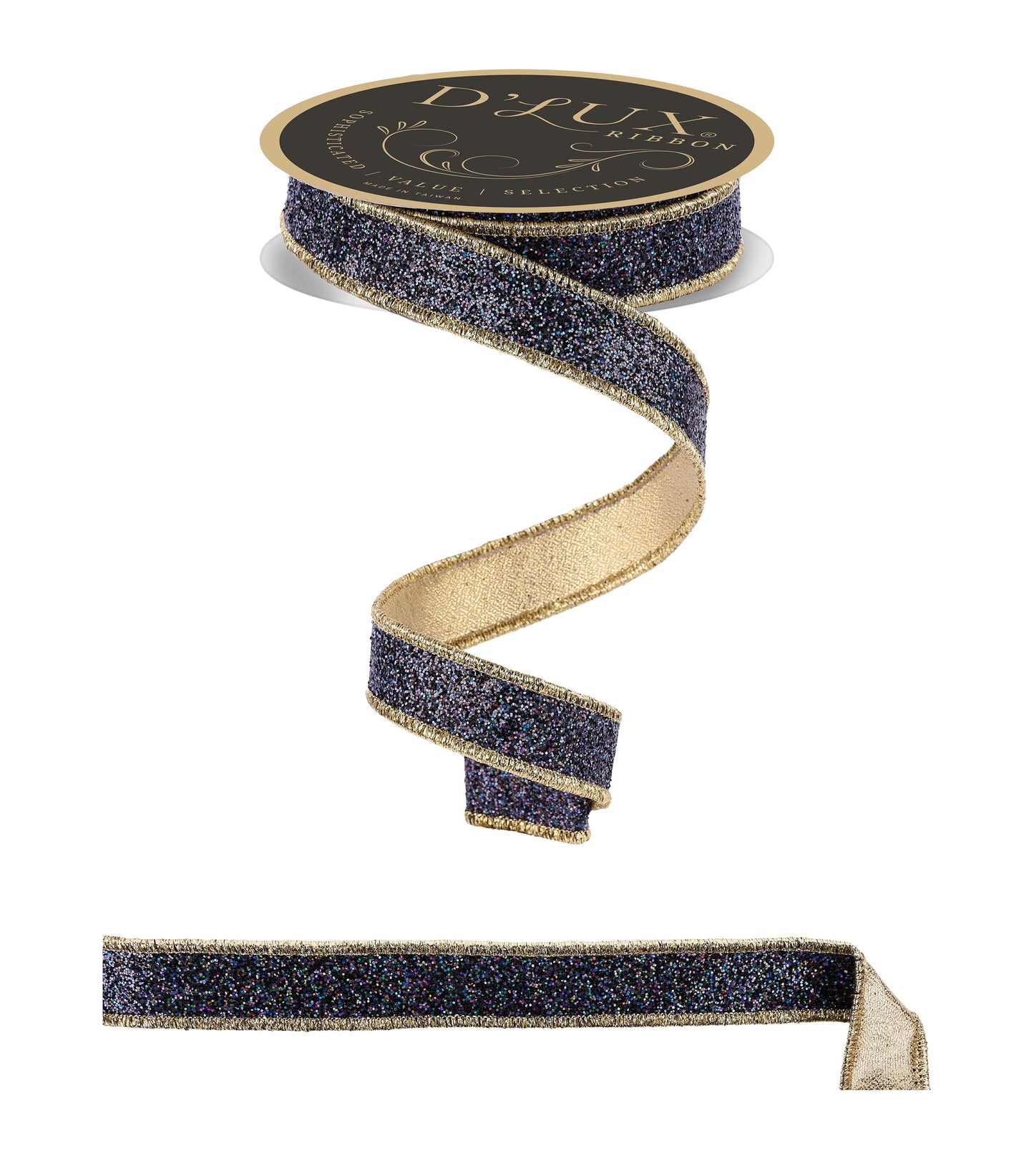 LX326686 | 7/8" | Laser Glitter/Fused | Black w/Gold Backing | 10yds