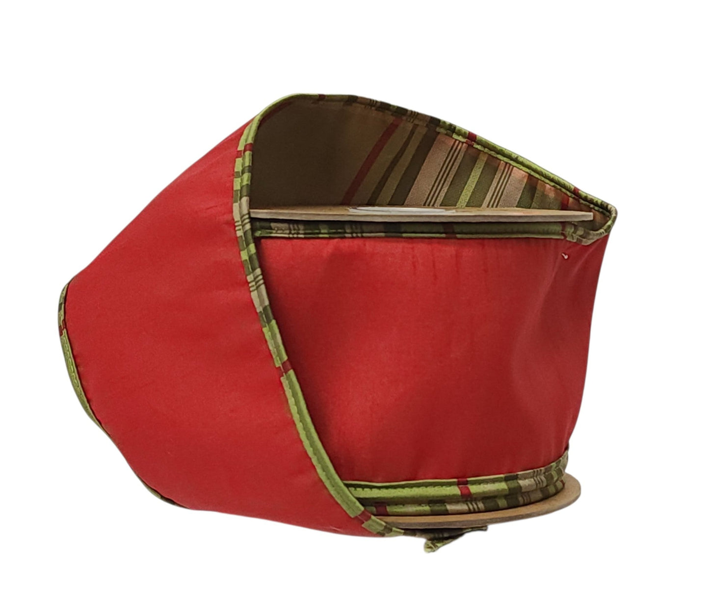 9122W-264-100E | 4" | Dupioni Ribbon | Red w/Moss Plaid Piping & Backing | 10yds