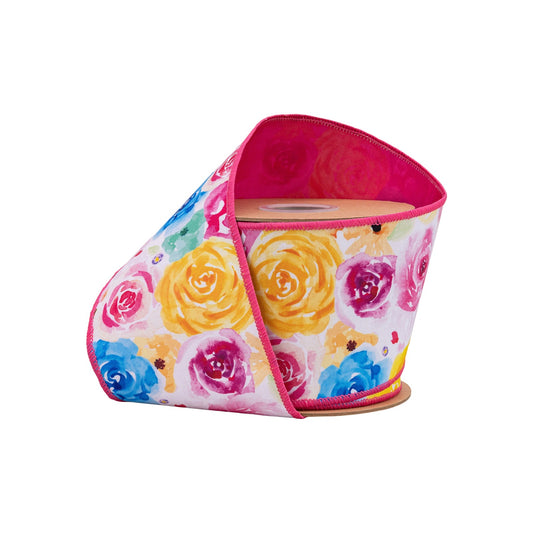 9229W-005-100E | 4" | Bright Floral w/Pink Backing | 10yds - A&B Wholesale Market Inc