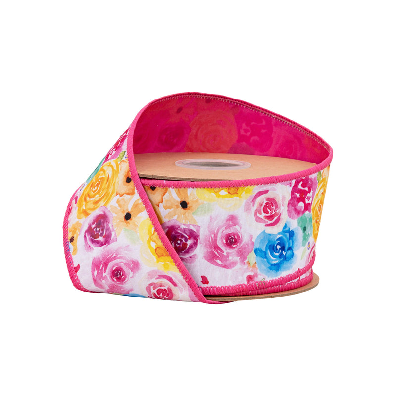 9229W-005-63E | 2.5" | Bright Floral w/Pink Backing | 10yds - A&B Wholesale Market Inc