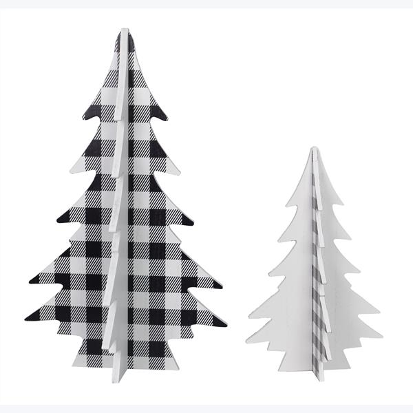 92494 | Plaid Wood Christmas Tree KD Table Top Decor Set | 2Pcs/Set
