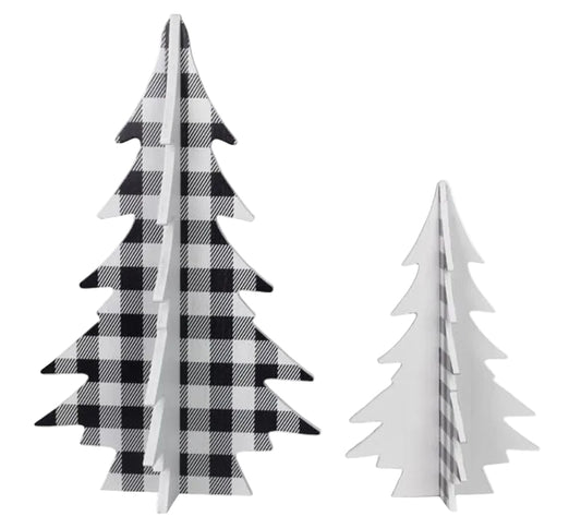 92494 | Plaid Wood Christmas Tree KD Table Top Decor Set | 2Pcs/Set