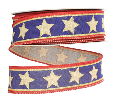 92882W-035-09H  Linen Stars And Stripes Wired Edge, Gold