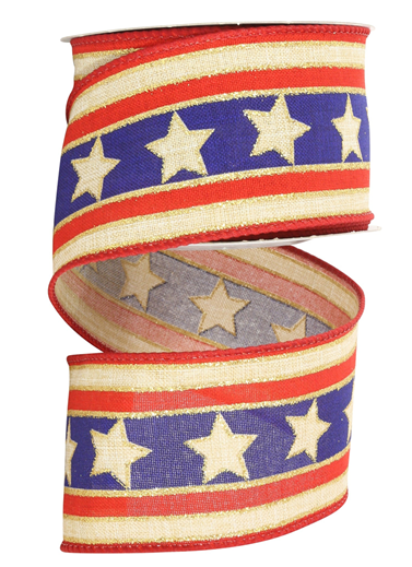 92882W-035-40F  Linen Stars And Stripes Wired Edge, Gold