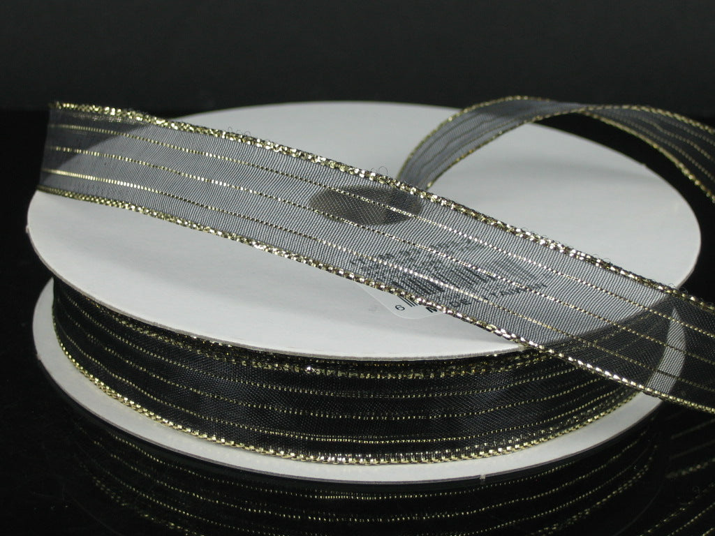 931103-27 | 5/8" | Metallic Pinstripe Sheer | Black/Gold | 50yd