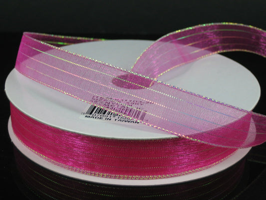 931103-28 Metallic Pinstripe Sheer Fuchsia Pink - A&B Wholesale Market Inc